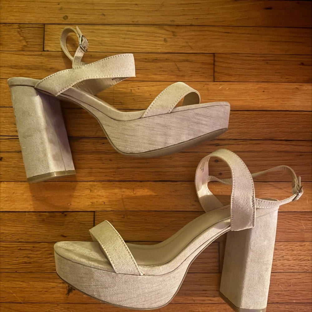 Lulu's Cream Platform Sandals with Ankle Strap